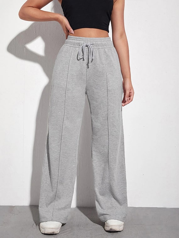 Sport Sweatpants Wide Leg Pants With Line - Grey