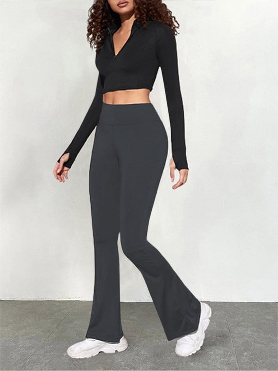 Gray lengthened, L) High Waist Flare-Leggings for Women Wide Leg Pants  Tummy Control Flared Trousers on OnBuy